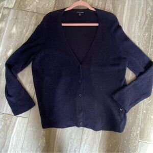 Eileen Fisher Organic Linen Cotton Navy Cardigan Fall Winter Elevated Staple L